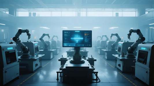 建筑宁静空旷的无人工厂 智能科技的新纪元